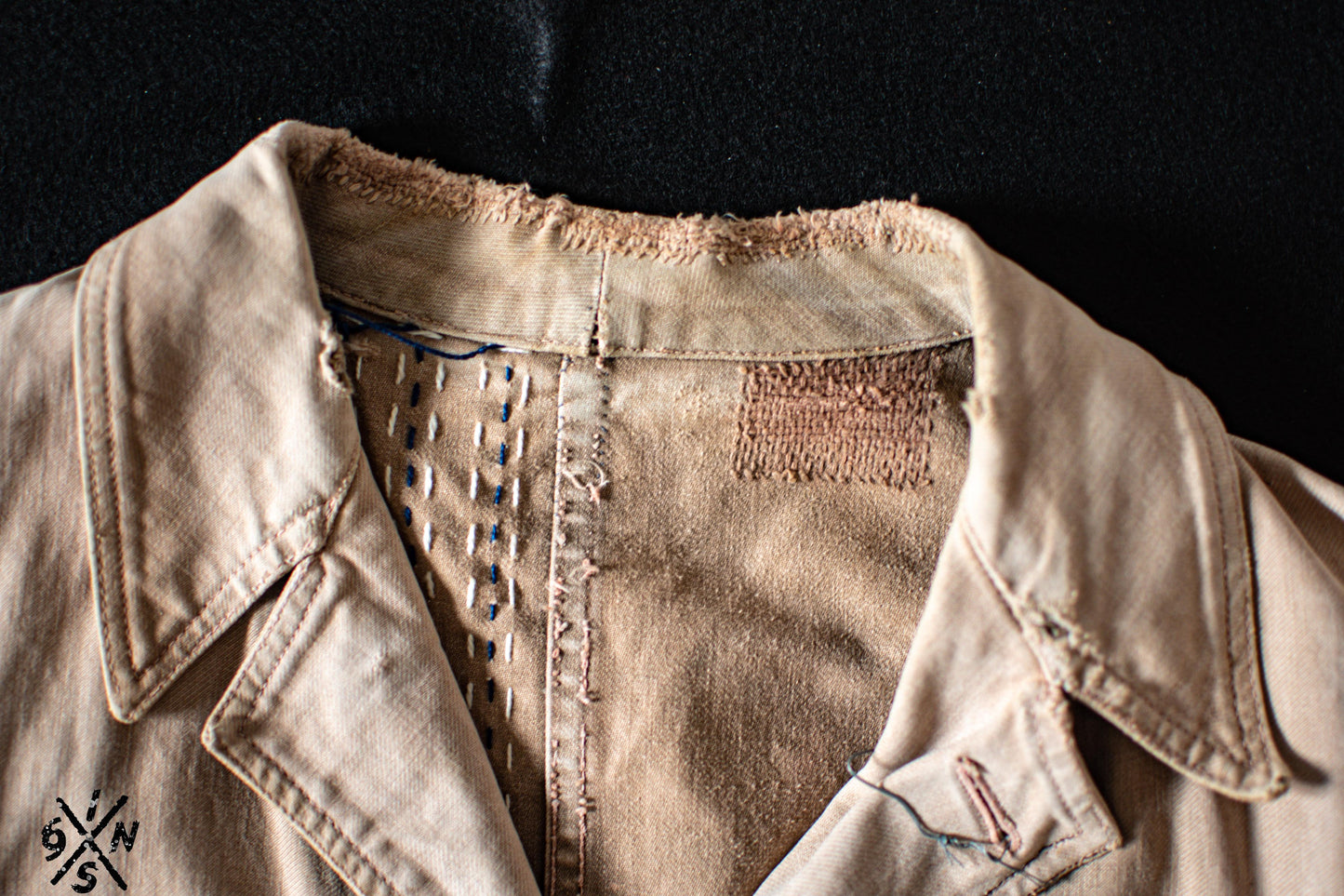 Antic 40's french distressed 3 pockets jacket with Boro and Sashiko