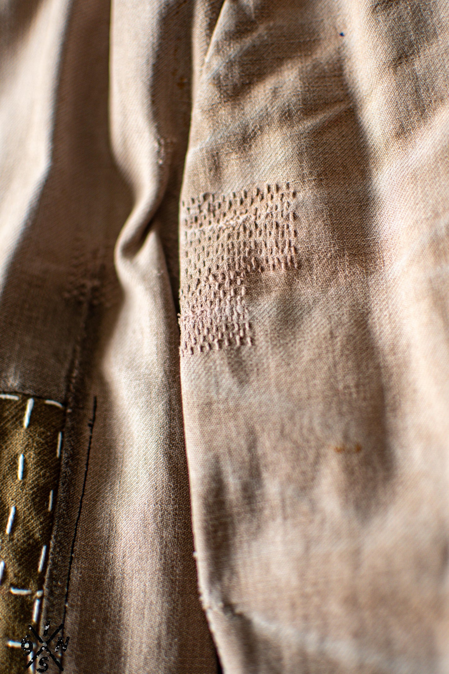 Antic 40's french distressed 3 pockets jacket with Boro and Sashiko