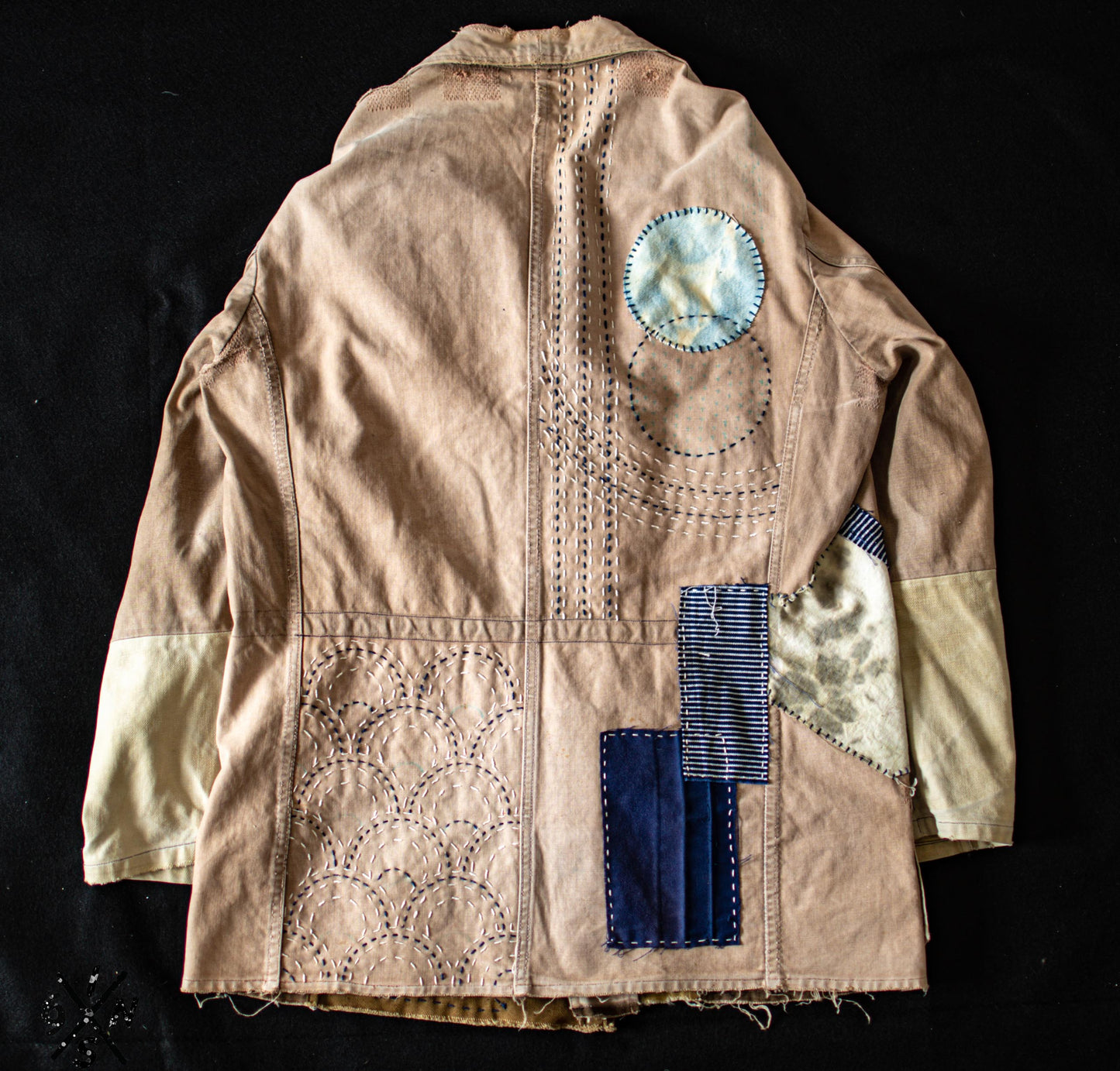 Antic 40's french distressed 3 pockets jacket with Boro and Sashiko