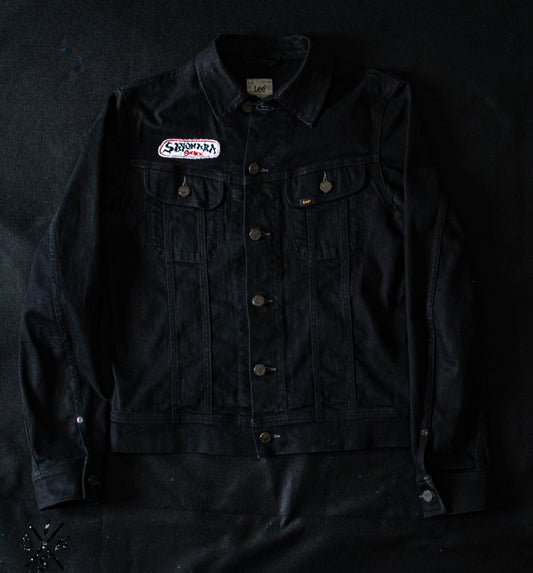 Black denim Lee Riders jacket hand embroidered.